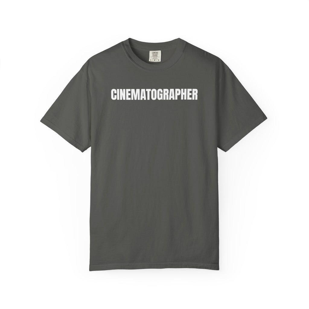 Cinematographer T-Shirt — Bold Script Crew Neck Tee for Filmmakers