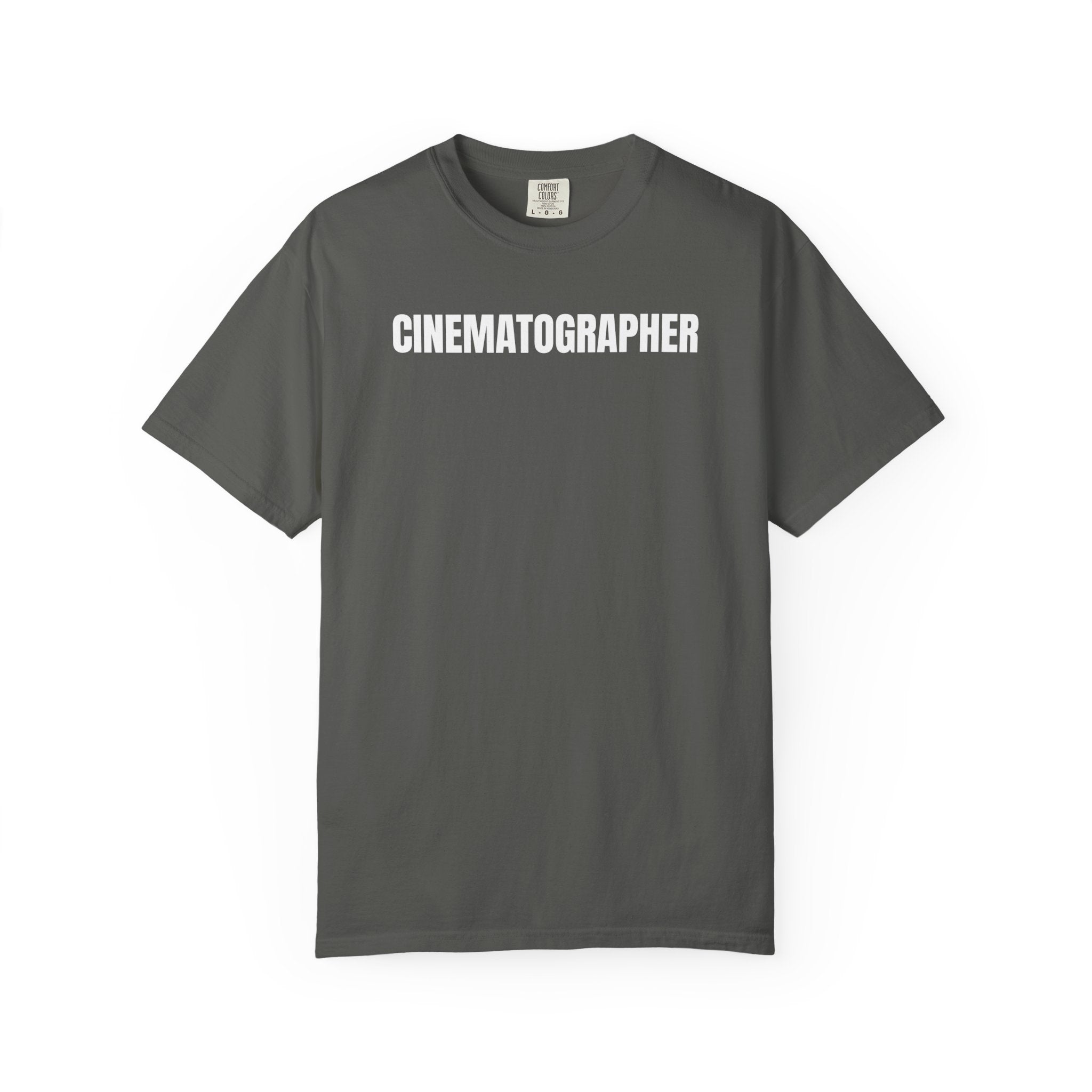 Cinematographer T-Shirt — Bold Script Crew Neck Tee for Filmmakers