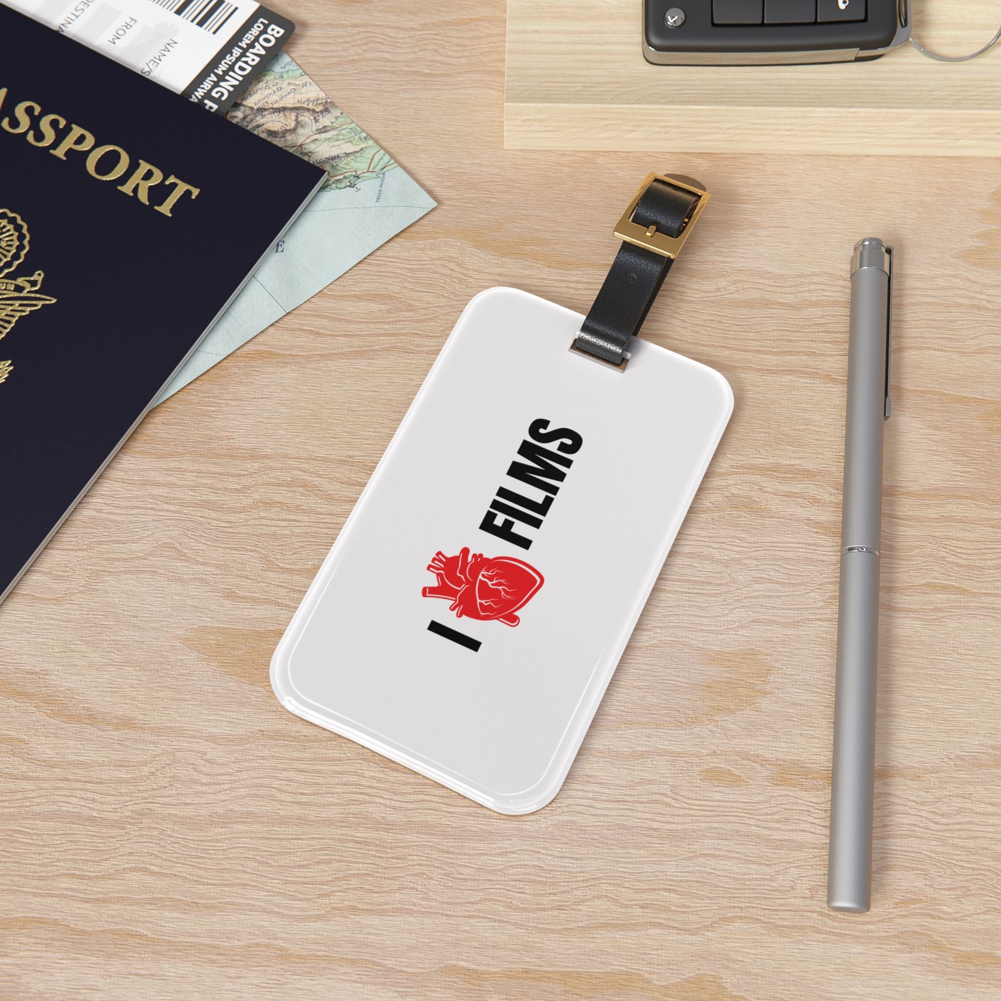 Luggage Tag — “I Heart Films” Movie Lover Travel Tag