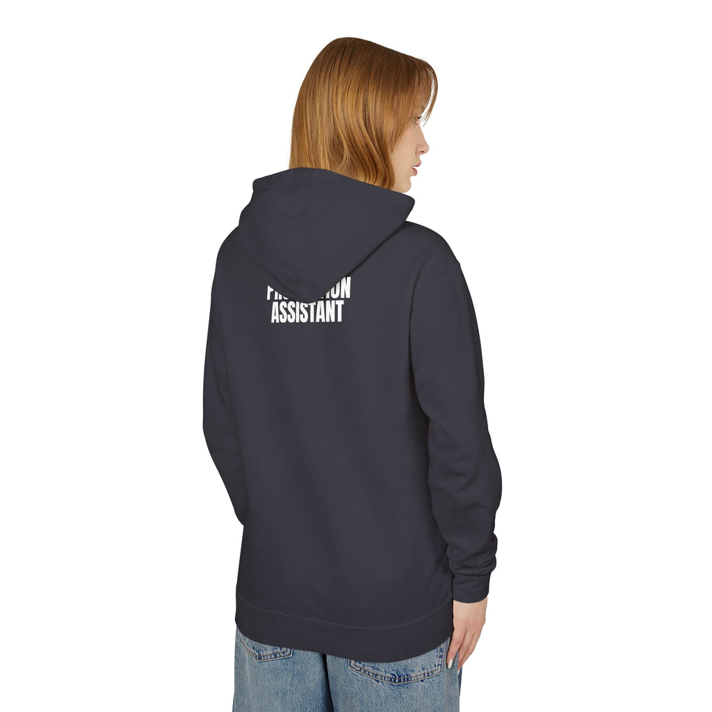 Production Assistant (PA) Lightweight Hooded Sweatshirt — Minimal Crewneck Back Print