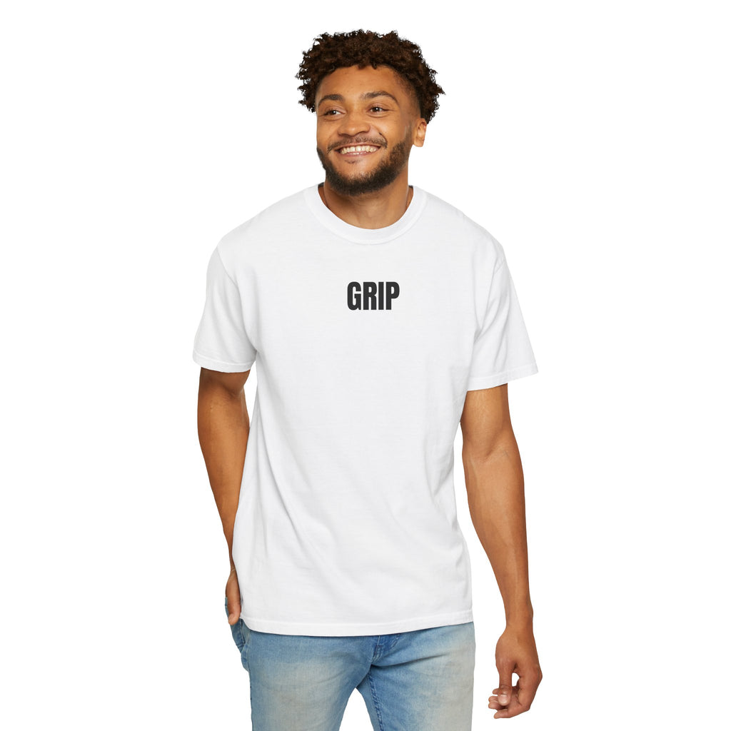 Grip Minimalist T-Shirt — Small Front Logo, Back Microbrand Text