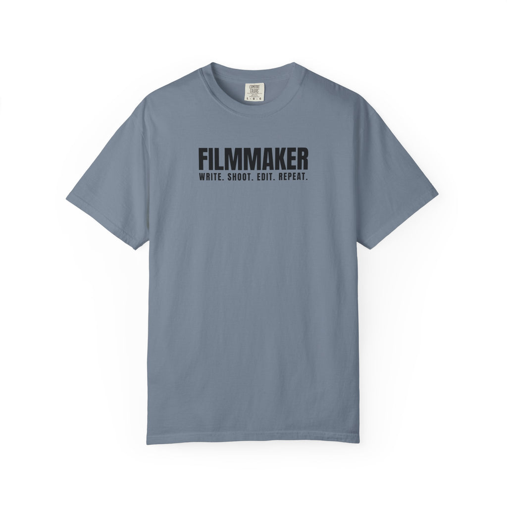 Filmmaker T-Shirt — "Filmmaker: Write. Shoot. Edit. Repeat." Crew Tee for Directors & Video Creators