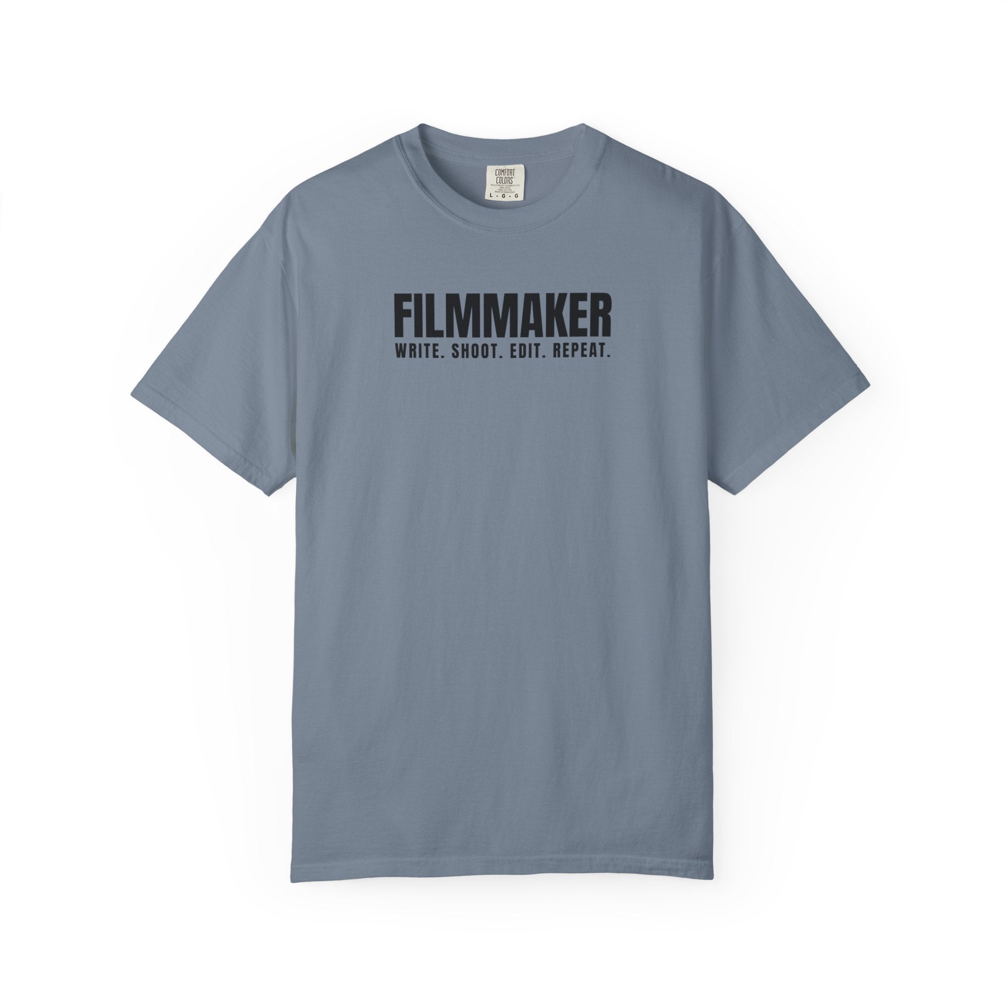 Filmmaker T-Shirt — "Filmmaker: Write. Shoot. Edit. Repeat." Crew Tee for Directors & Video Creators