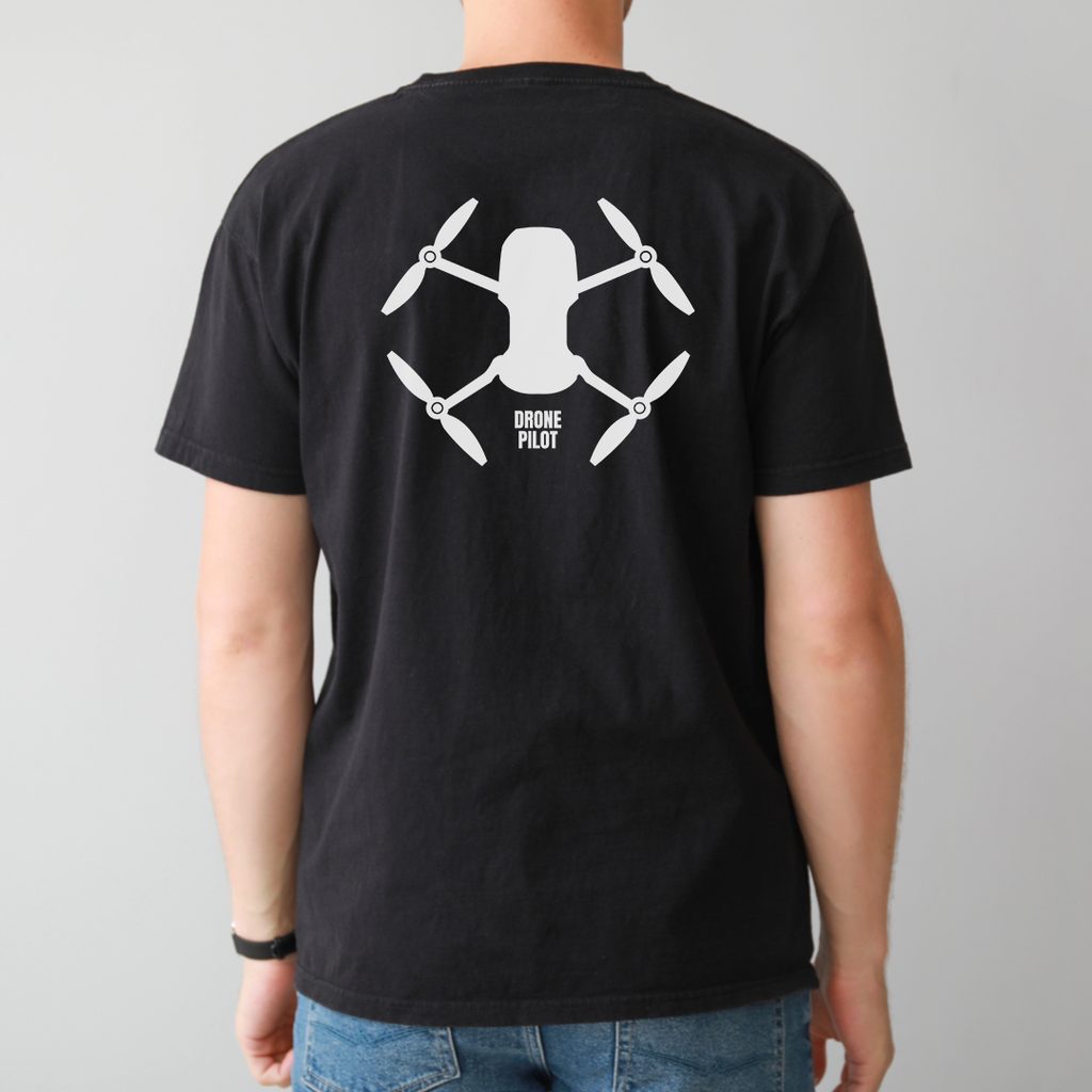 Drone Pilot T-Shirt — Graphic Drone Design Tee (Front 'DRONE PILOT', Back Drone Silhouette)