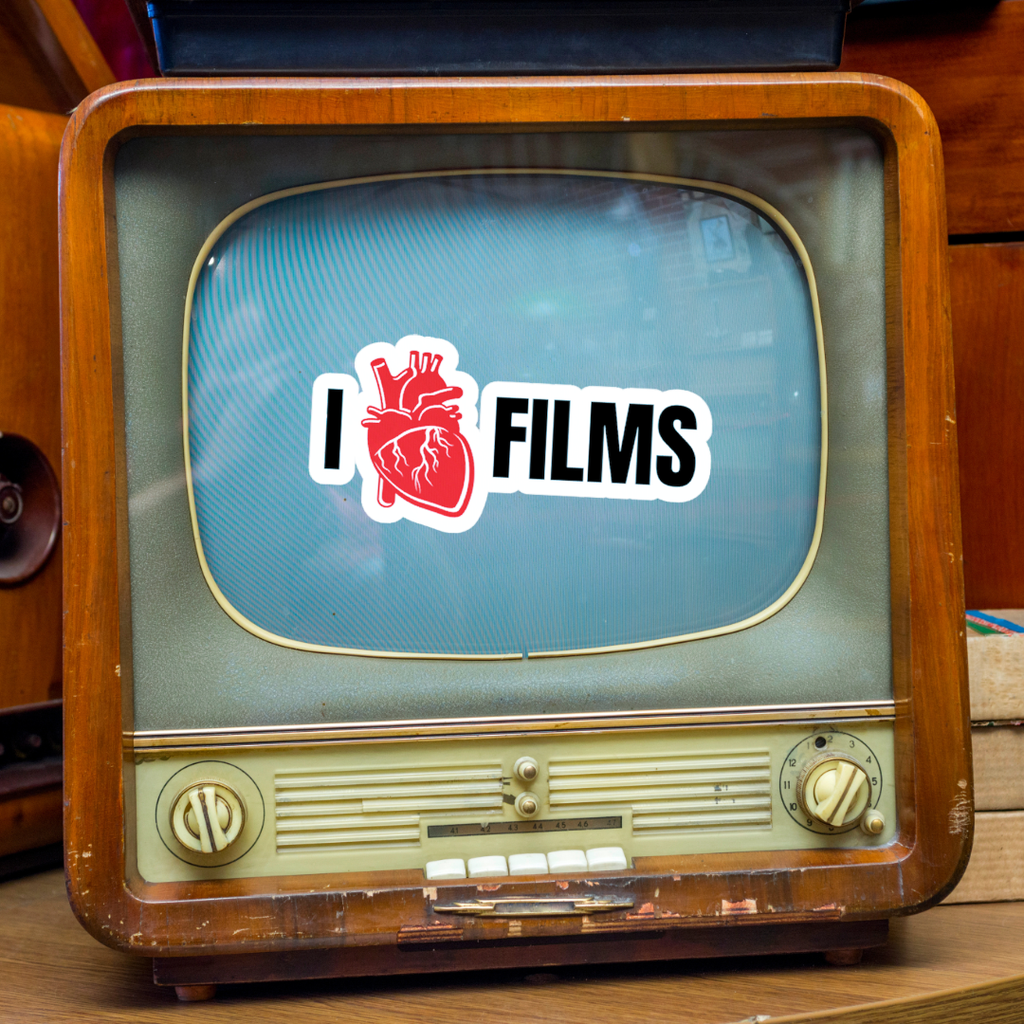 I Heart Films Vinyl Sticker — Kiss-Cut Red Anatomical Heart Decal for Laptops, Cameras & Water Bottles