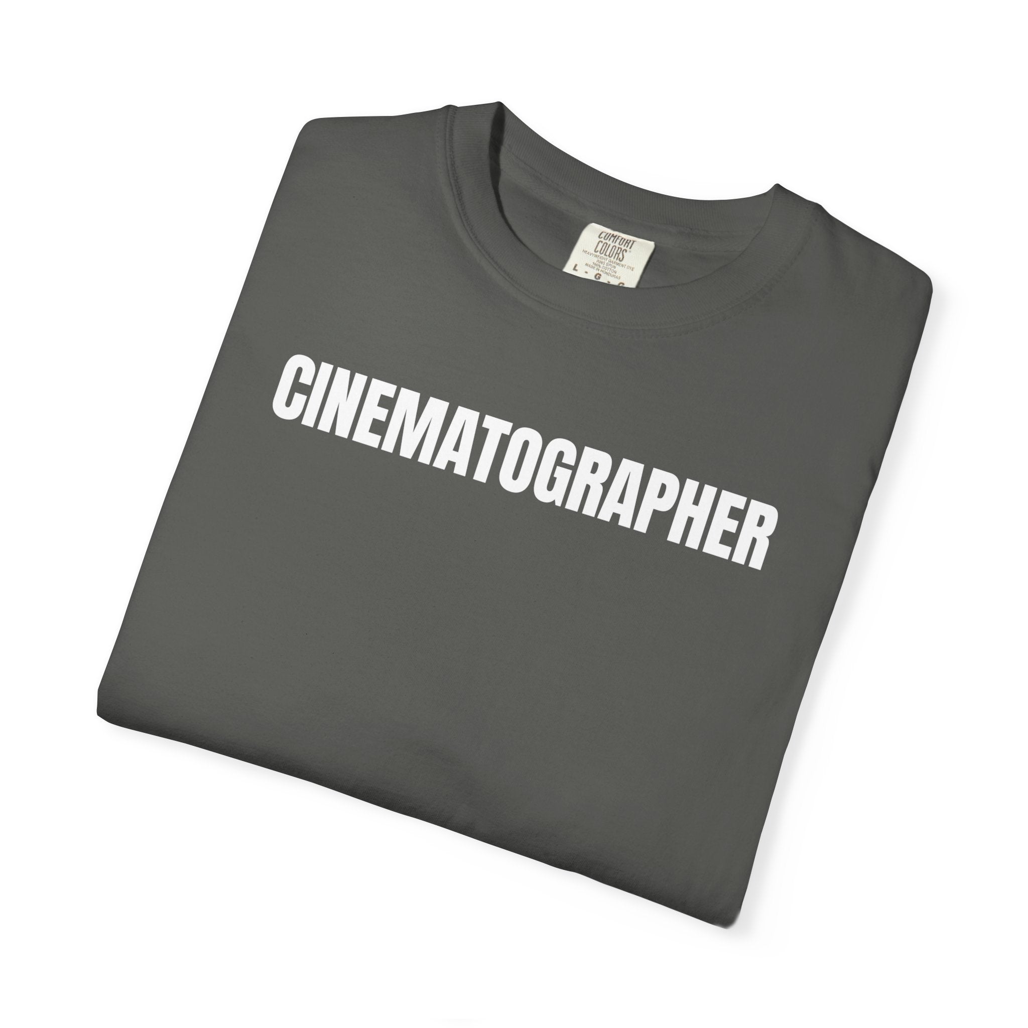 Cinematographer T-Shirt — Bold Script Crew Neck Tee for Filmmakers