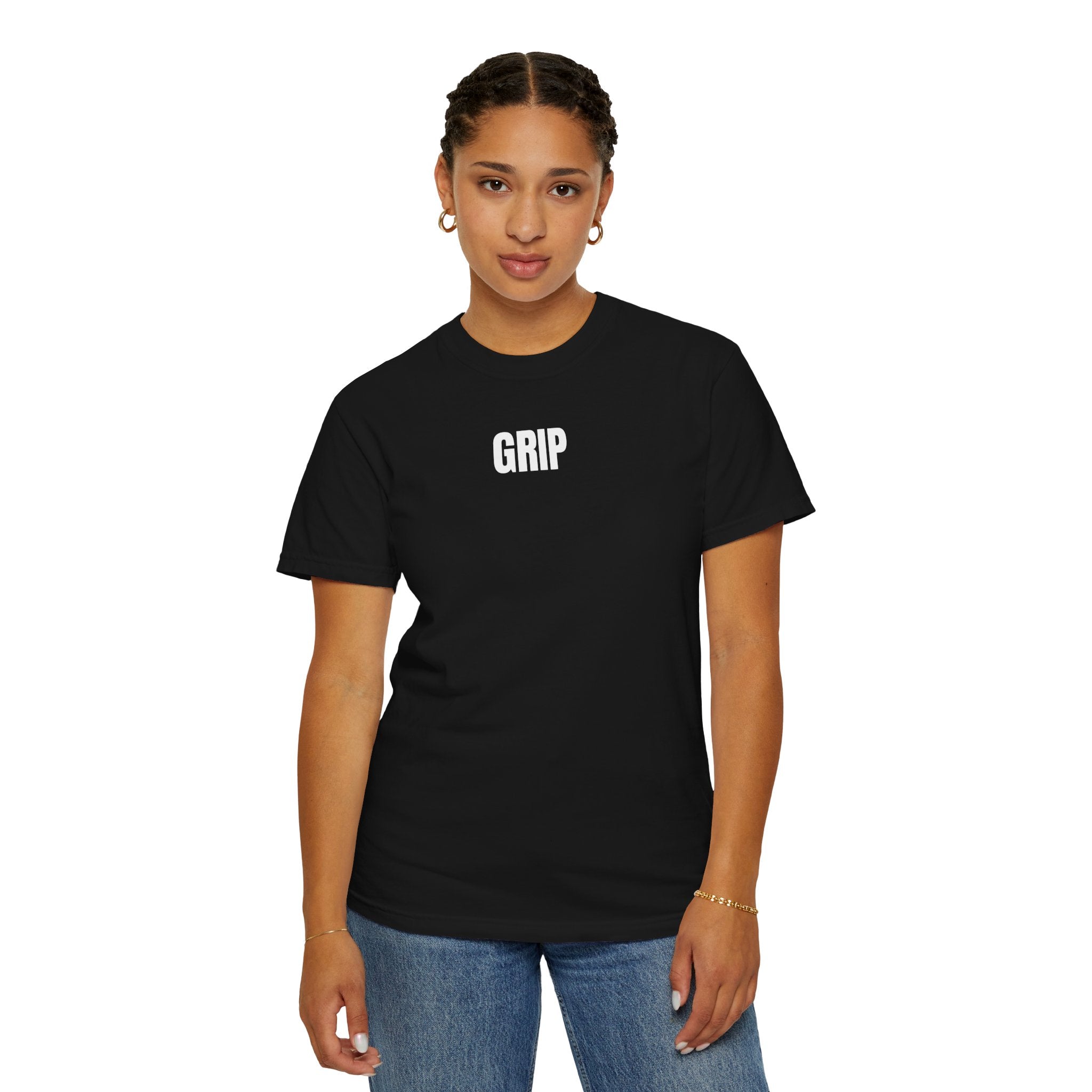 GRIP Graphic T-Shirt — Minimal Logo Tee (Front "GRIP", Small Back Text) — Casual Streetwear