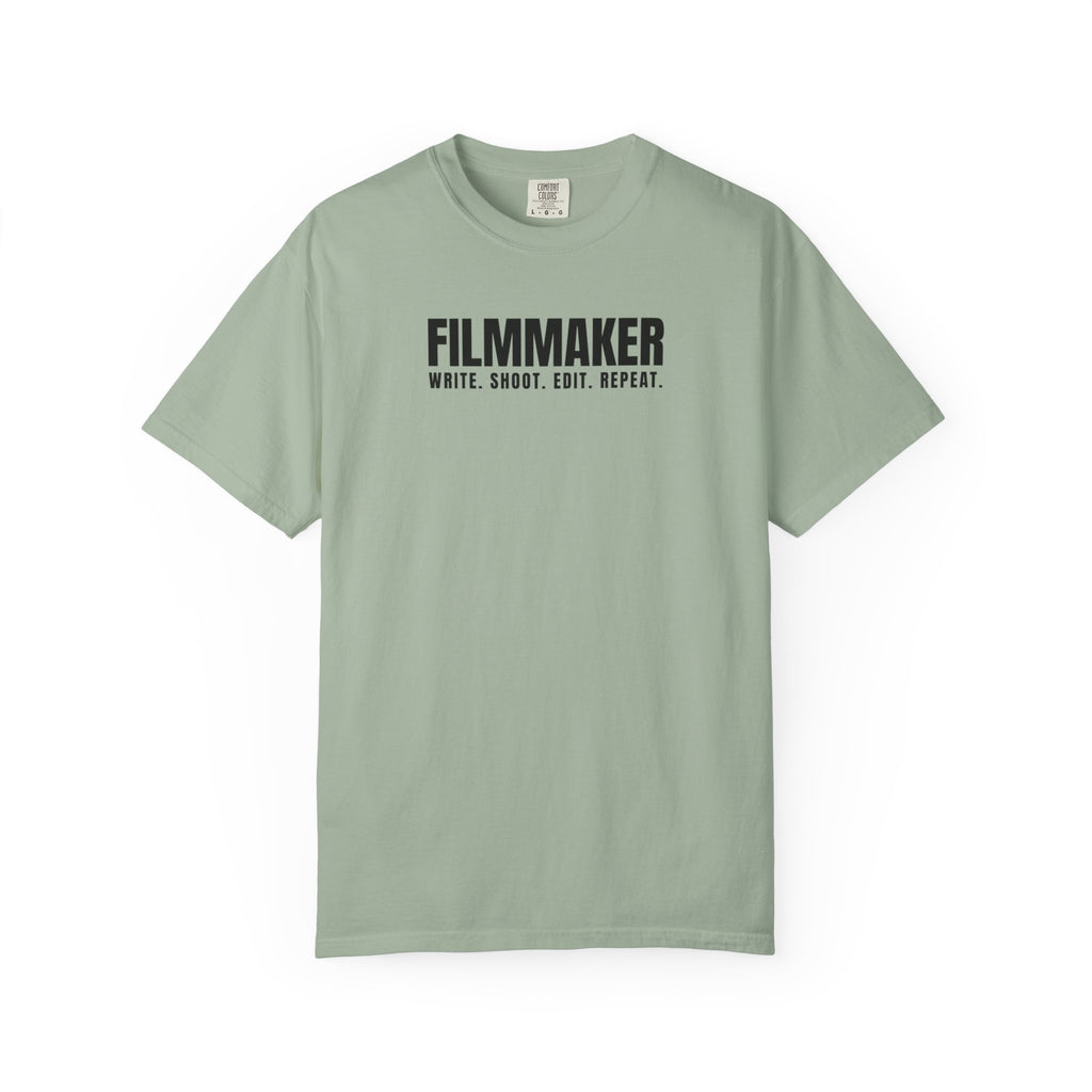 Filmmaker T-Shirt — "Filmmaker: Write. Shoot. Edit. Repeat." Crew Tee for Directors & Video Creators