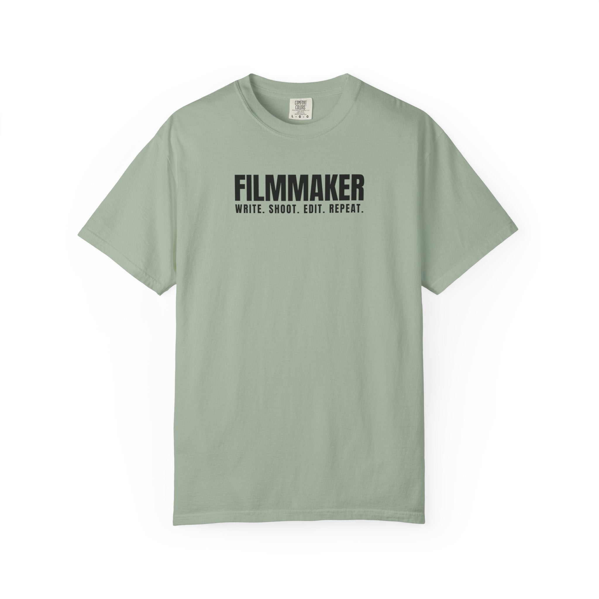 Filmmaker T-Shirt — "Filmmaker: Write. Shoot. Edit. Repeat." Crew Tee for Directors & Video Creators