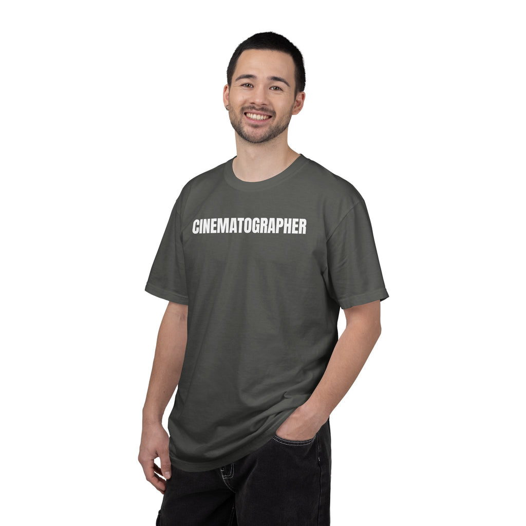 Cinematographer T-Shirt — Bold Script Crew Neck Tee for Filmmakers