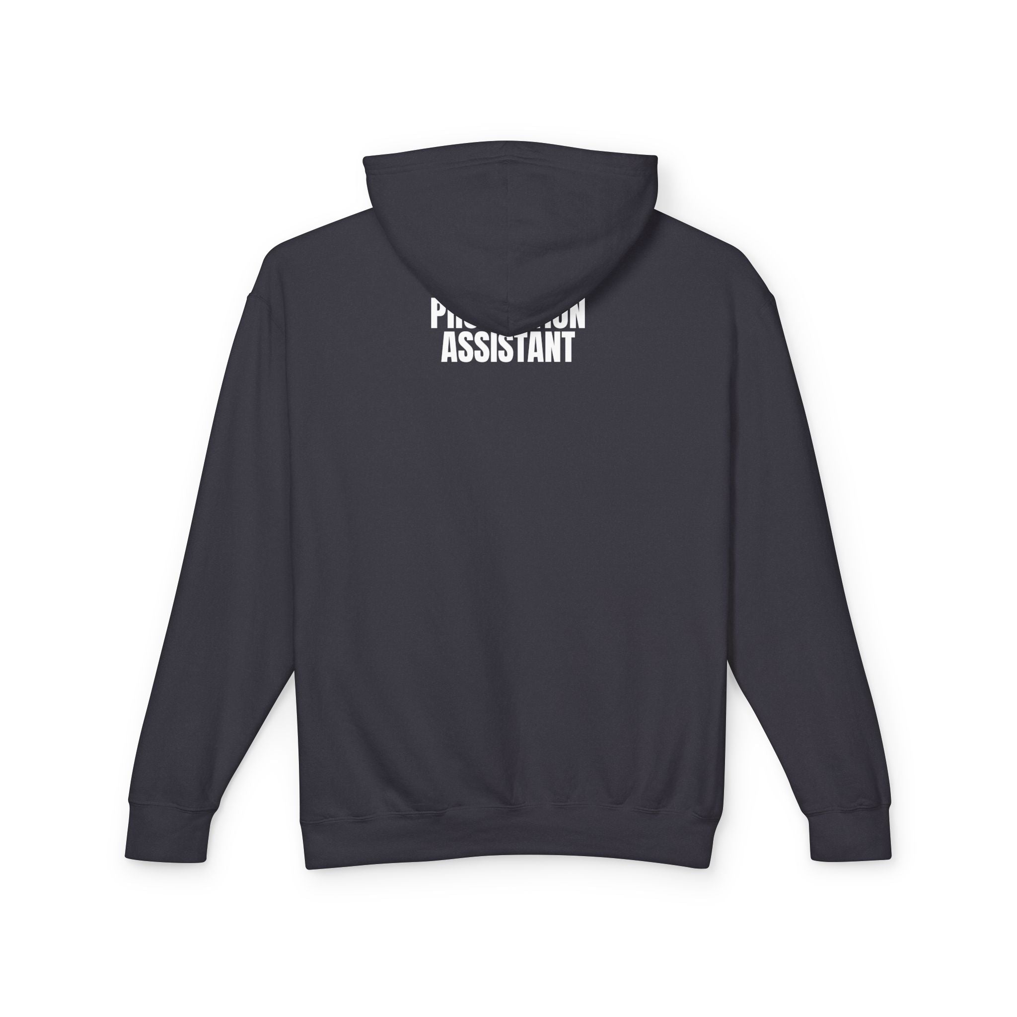 Production Assistant (PA) Lightweight Hooded Sweatshirt — Minimal Crewneck Back Print